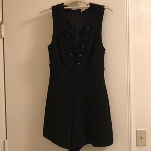 Black lace up romper